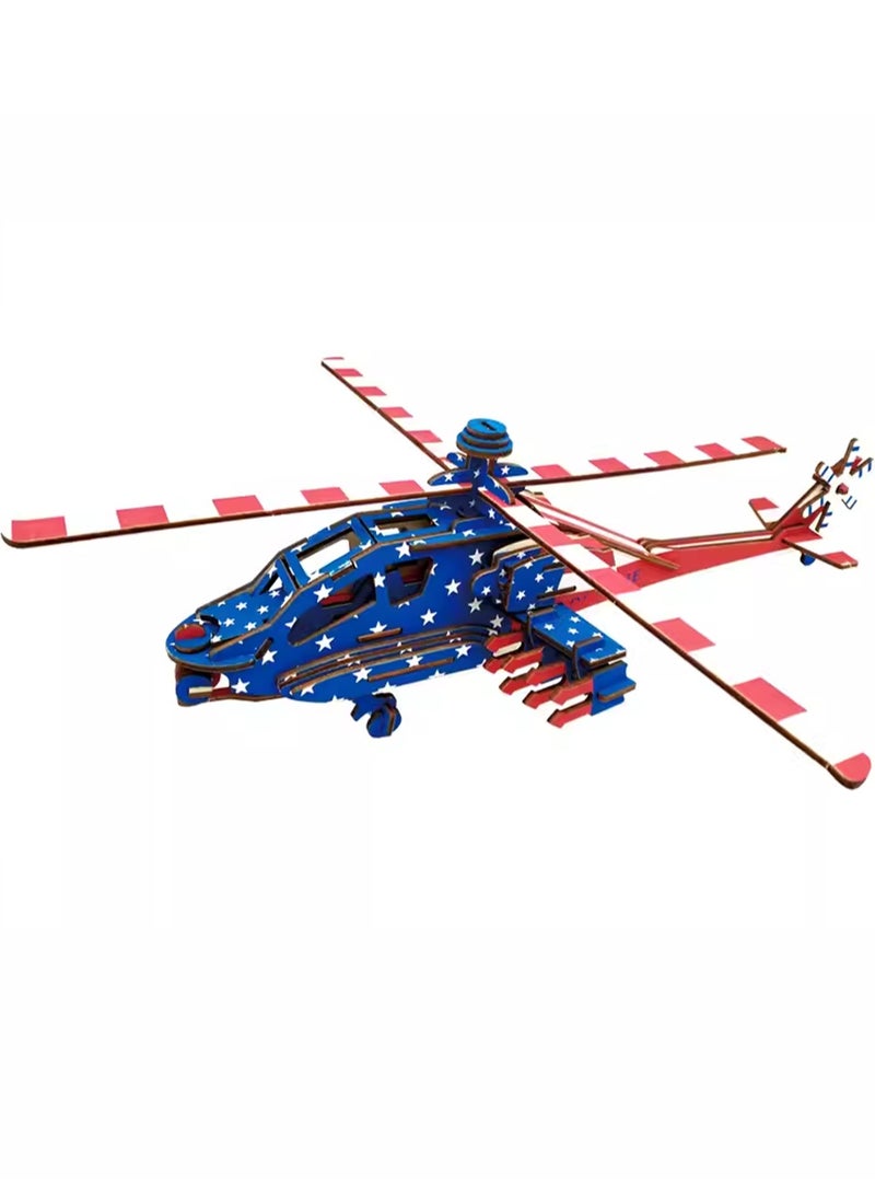 Wooden Puzzle 3D Model Military Building Blocks Assembly Toy Boy (Apache) - Image 1